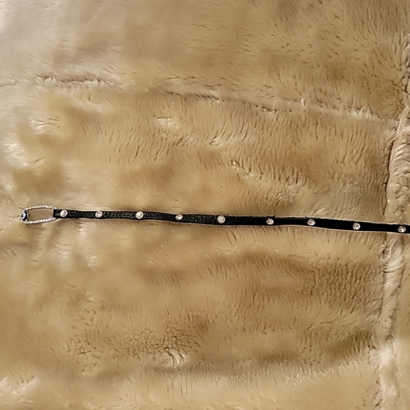 Leather Stripe Necklace/Collar White Chrystal Stud Hook Evil Eye Protection Bead - Picture 9 of 11